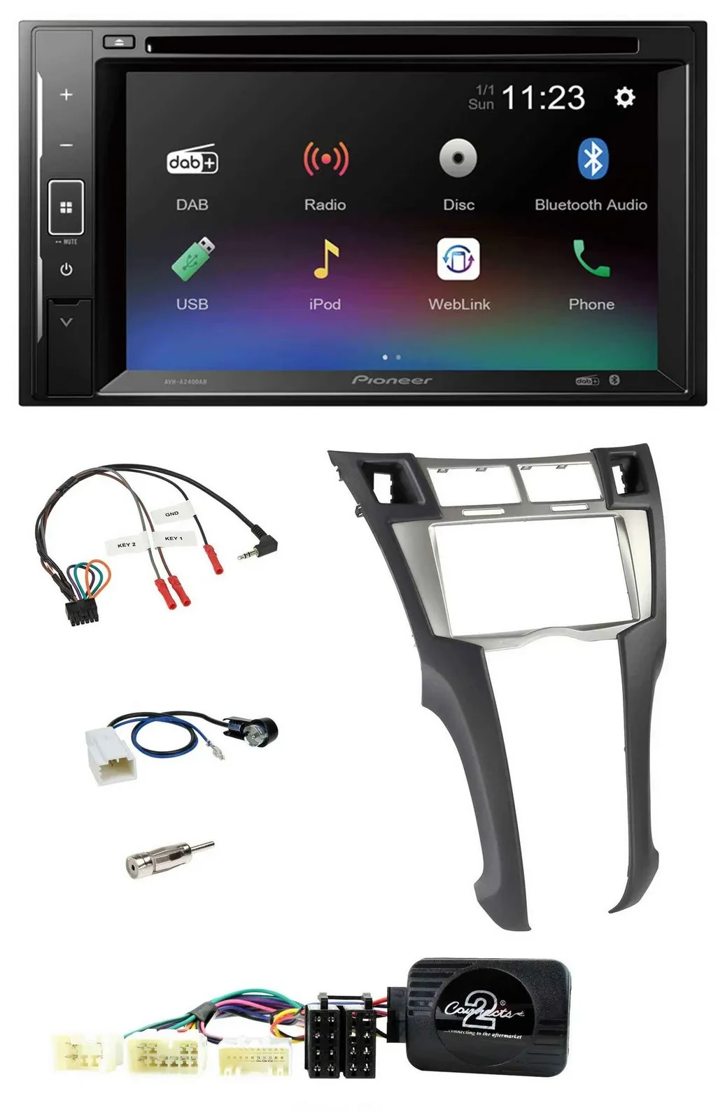 Pioneer Bluetooth Lenkrad USB 2DIN DAB DVD Autoradio für Toyota Yaris 2006-2011
