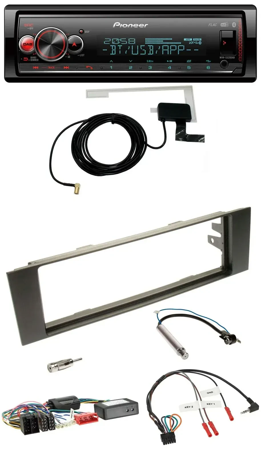 Автомагнитола для Audi A3 2003–2006 Pioneer Bluetooth, DAB, USB, с адаптером кнопок на руле