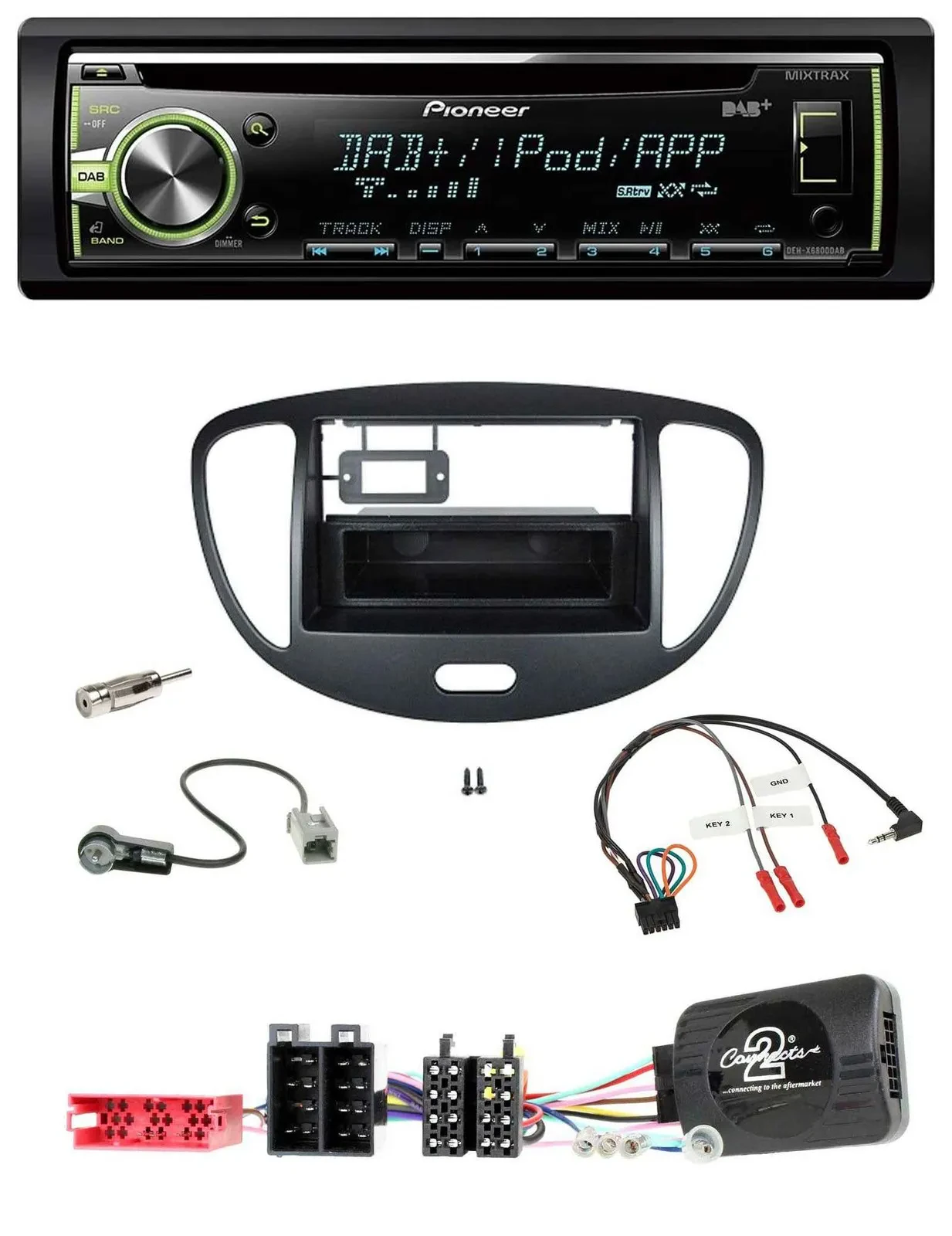 Pioneer DAB USB MP3 Lenkrad CD Autoradio für Hyundai i10 ISO 2009-2013 schwarz