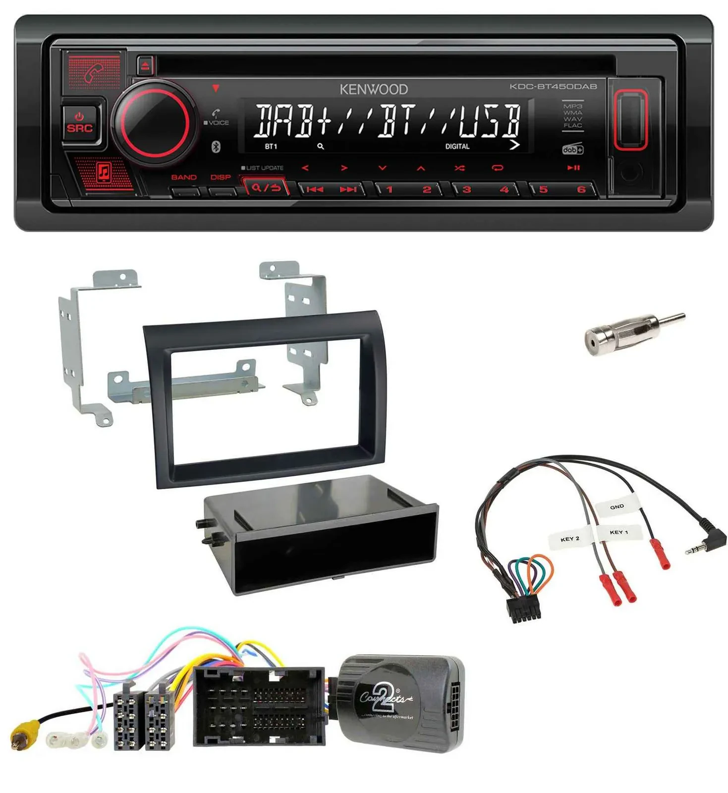 Автомагнитола для Citroen Jumper (с 2014) Kenwood CD, USB, Bluetooth, DAB, совместимая с управлением на руле