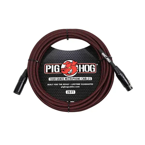 Микрофонный кабель Pig Hog Woven Mic XLR to XLR Black Red 20'