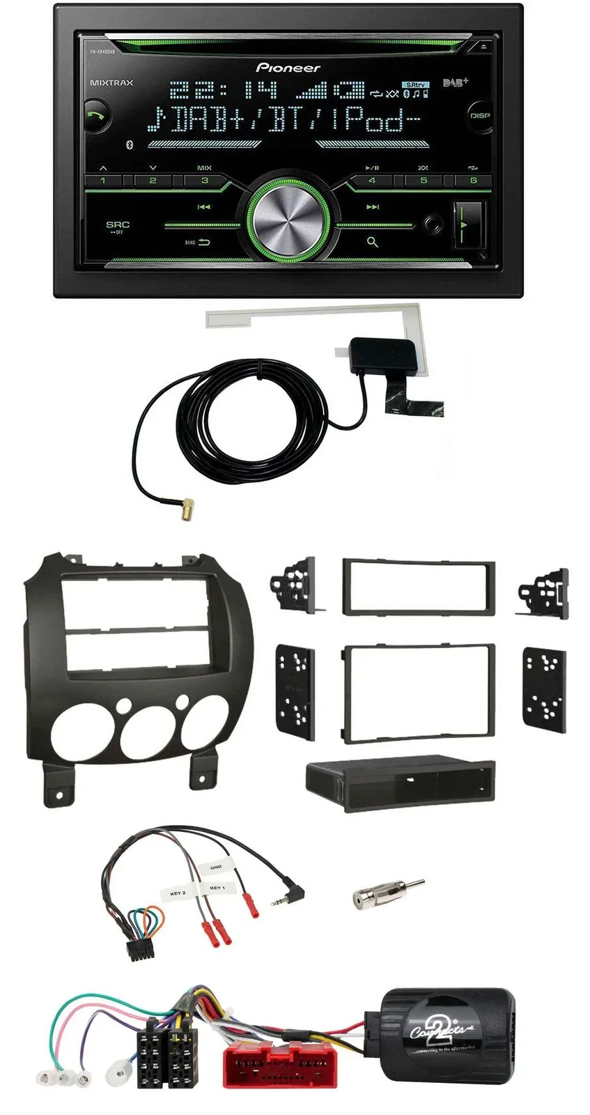 Автомагнитола Pioneer 2DIN CD USB Bluetooth DAB для Mazda 2 (2007–2014) с поддержкой кнопок на руле