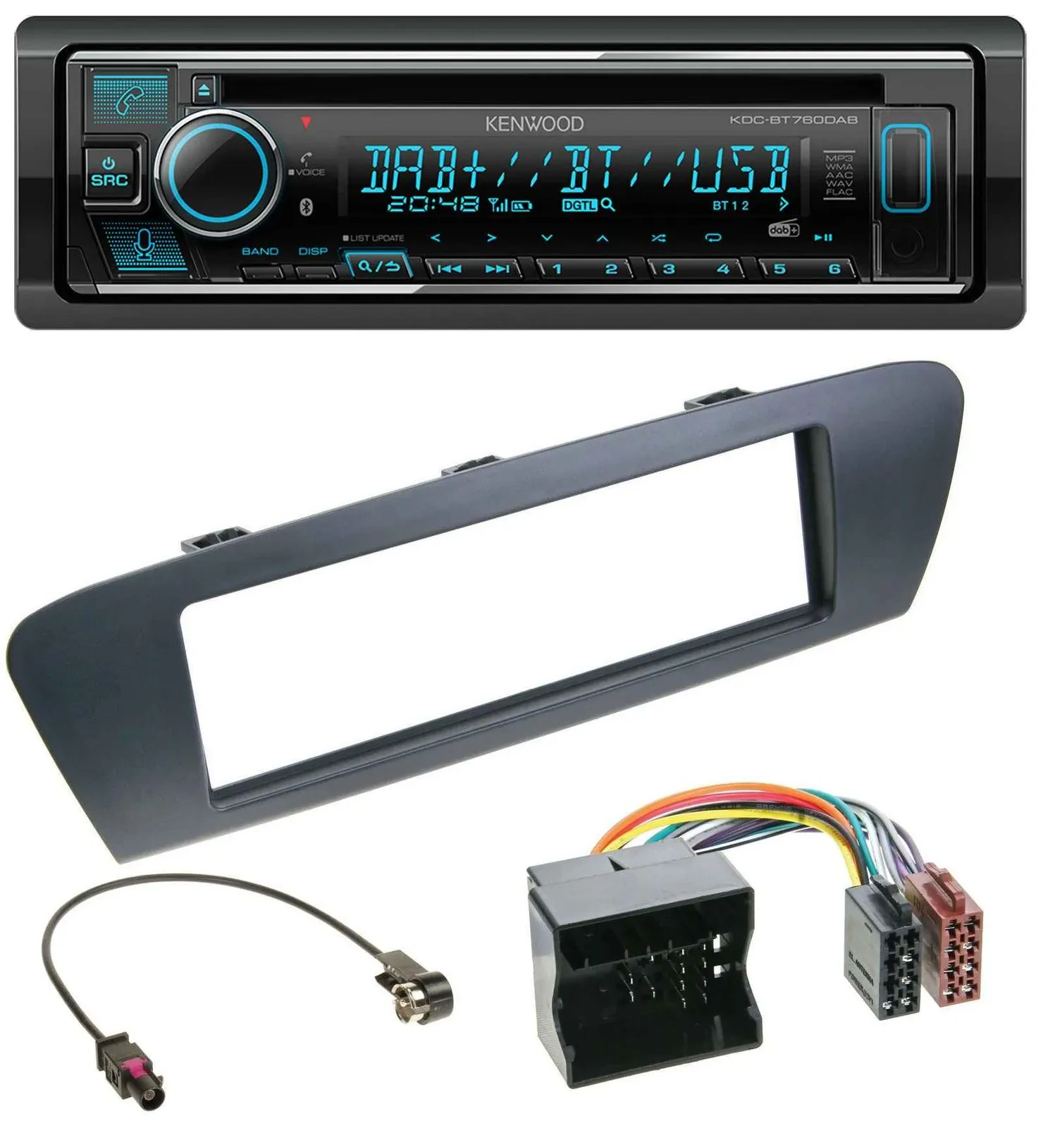 Автомагнитола Kenwood MP3 Bluetooth DAB USB CD для Renault Scenic (с 2012), серый