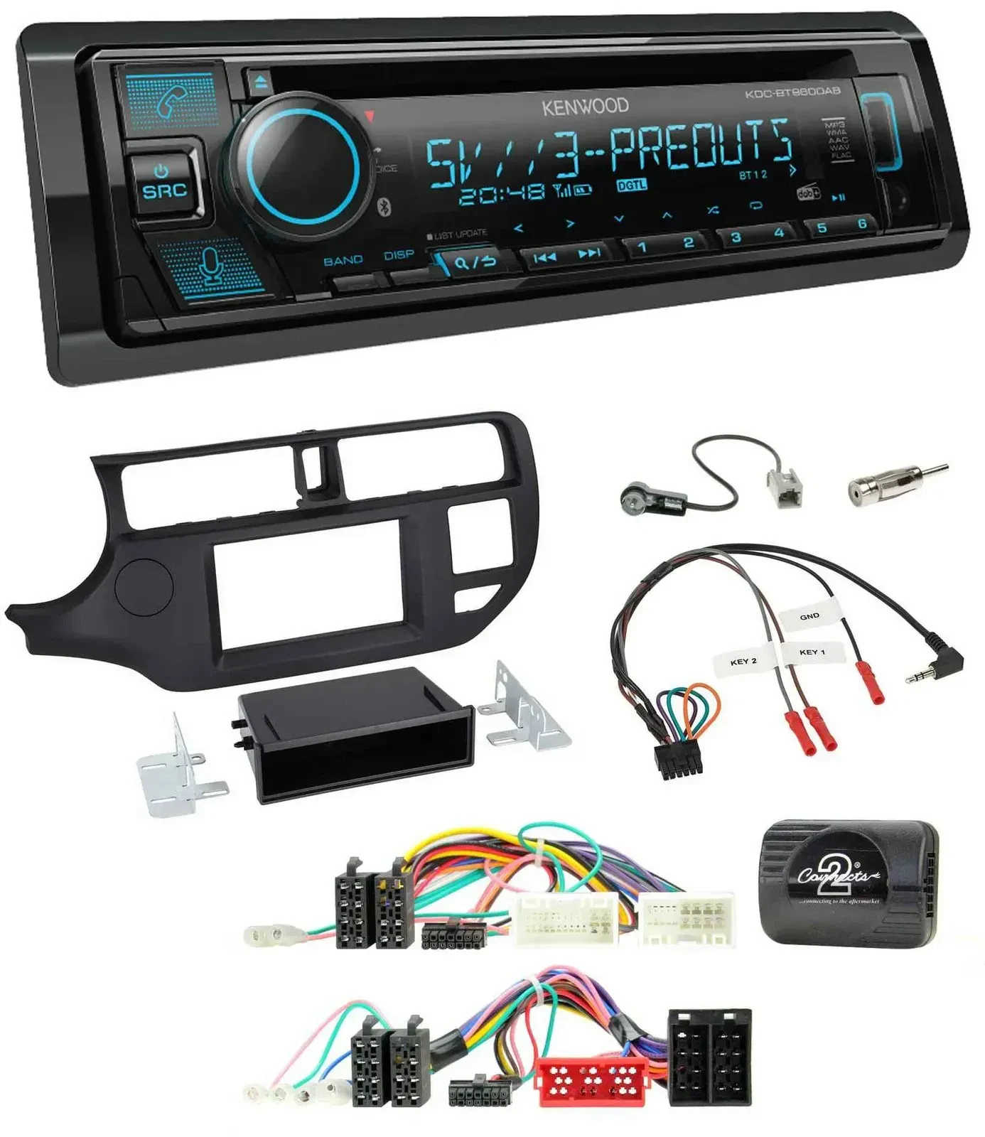 Автомагнитола Kenwood Bluetooth USB CD DAB для Kia Rio UB 2011–2015, черный