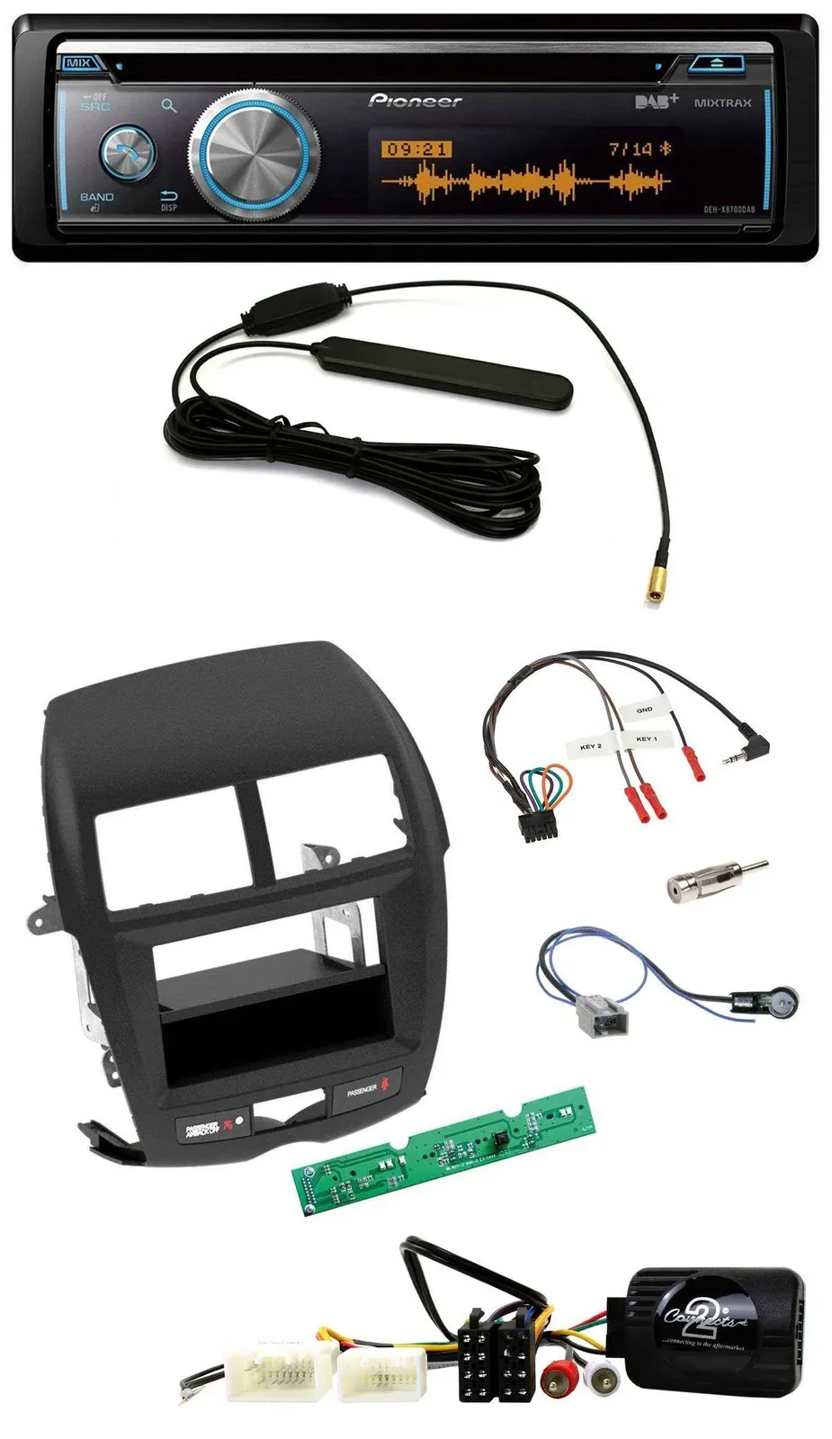 Автомагнитола для Mitsubishi ASX 2010–2014 Pioneer CD, USB, Bluetooth, DAB, управление с руля