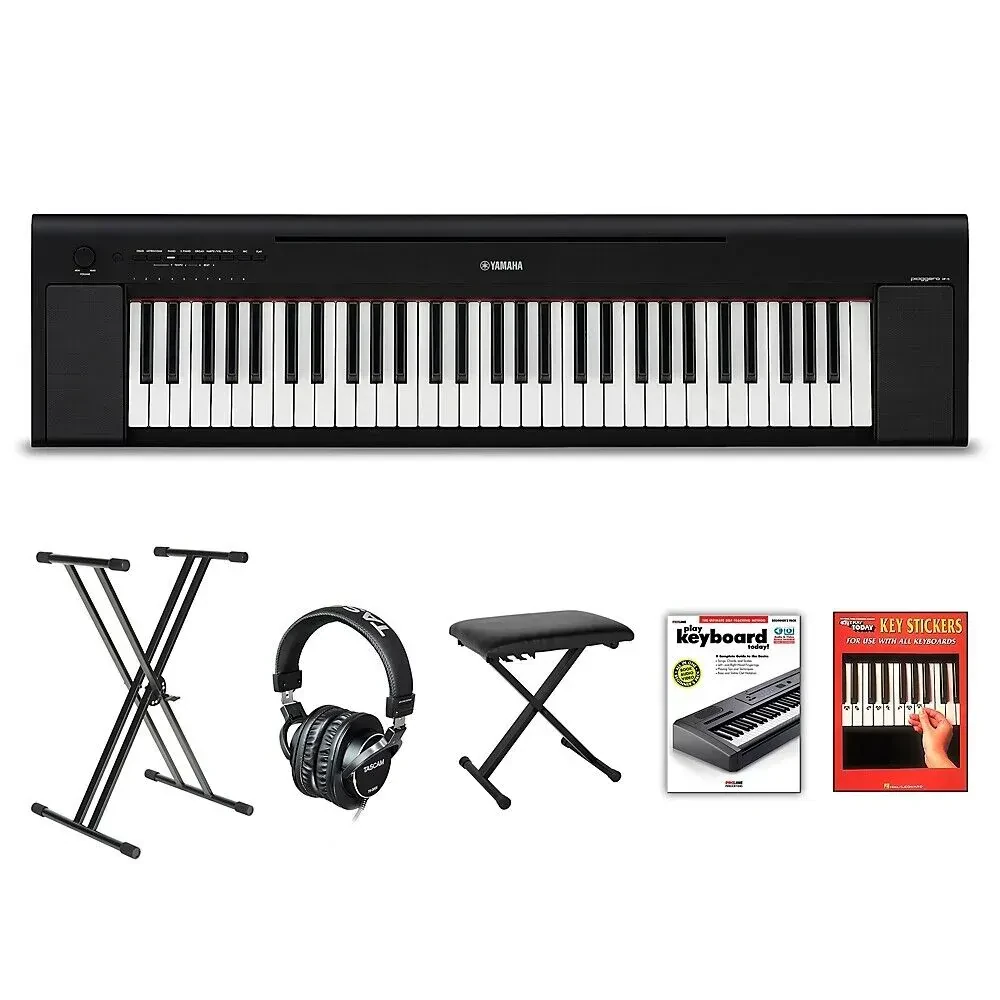 Yamaha Piaggero NP-15 61-Key Keyboard w/Power Adapter Black Beginner Package
