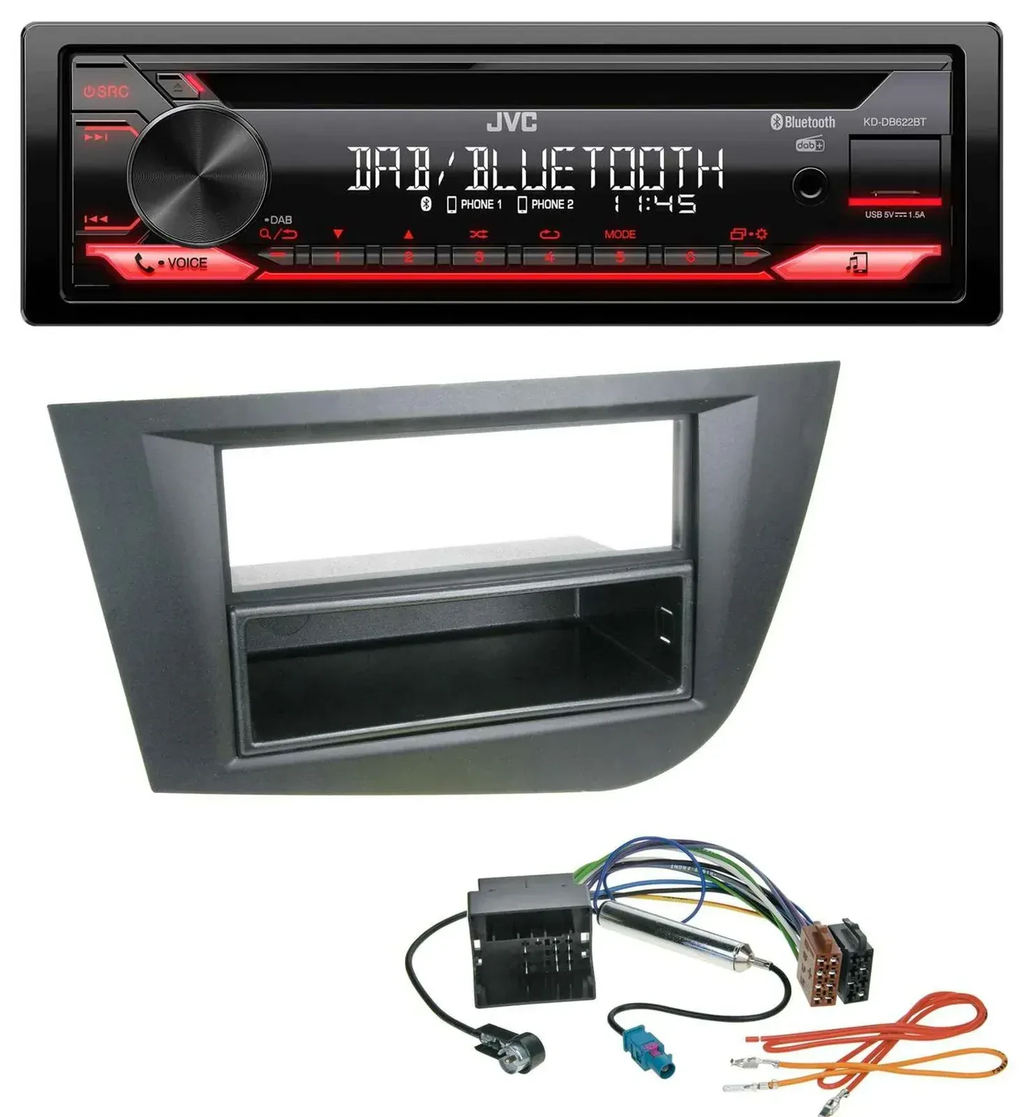 Автомагнитола для Seat Leon (с 2005) JVC CD/DAB/USB/Bluetooth MP3 черный