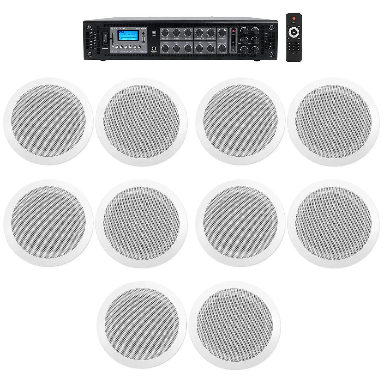 Потолочная акустика Rockville RCS180-6+(5) CC65T Wh HOTEL White с усилителем (10 штук)