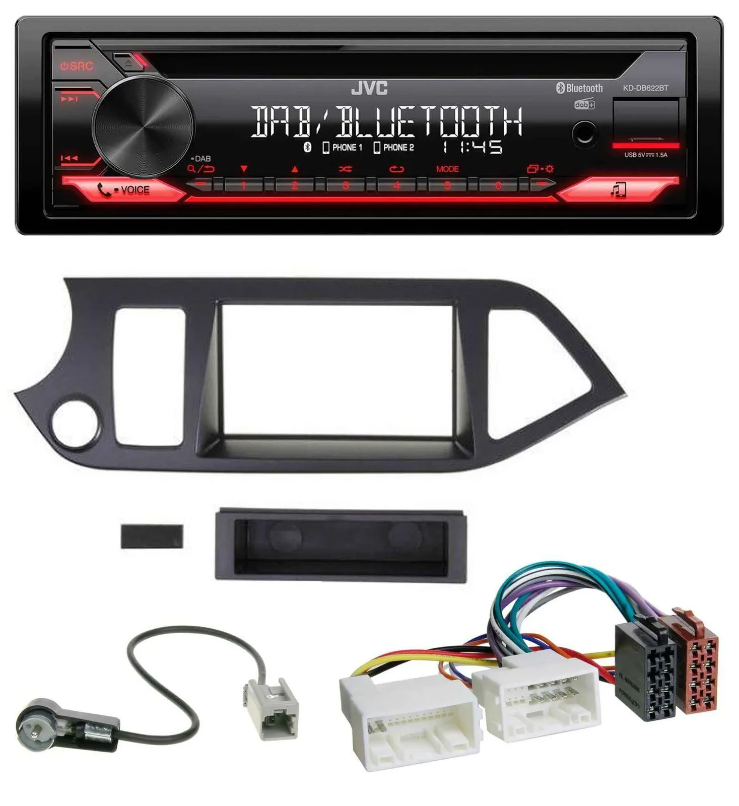 Автомагнитола JVC для Kia Picanto (с 2011, Start-Stop) CD, DAB, USB, Bluetooth, MP3