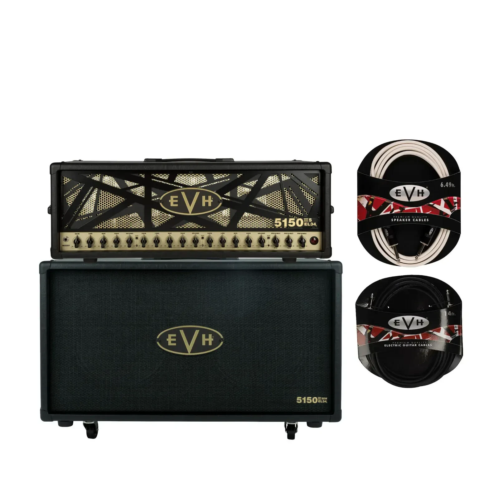 EVH 5150IIIS 100 watt EL34 Tube Head Black with 50W Cabinet and Cables