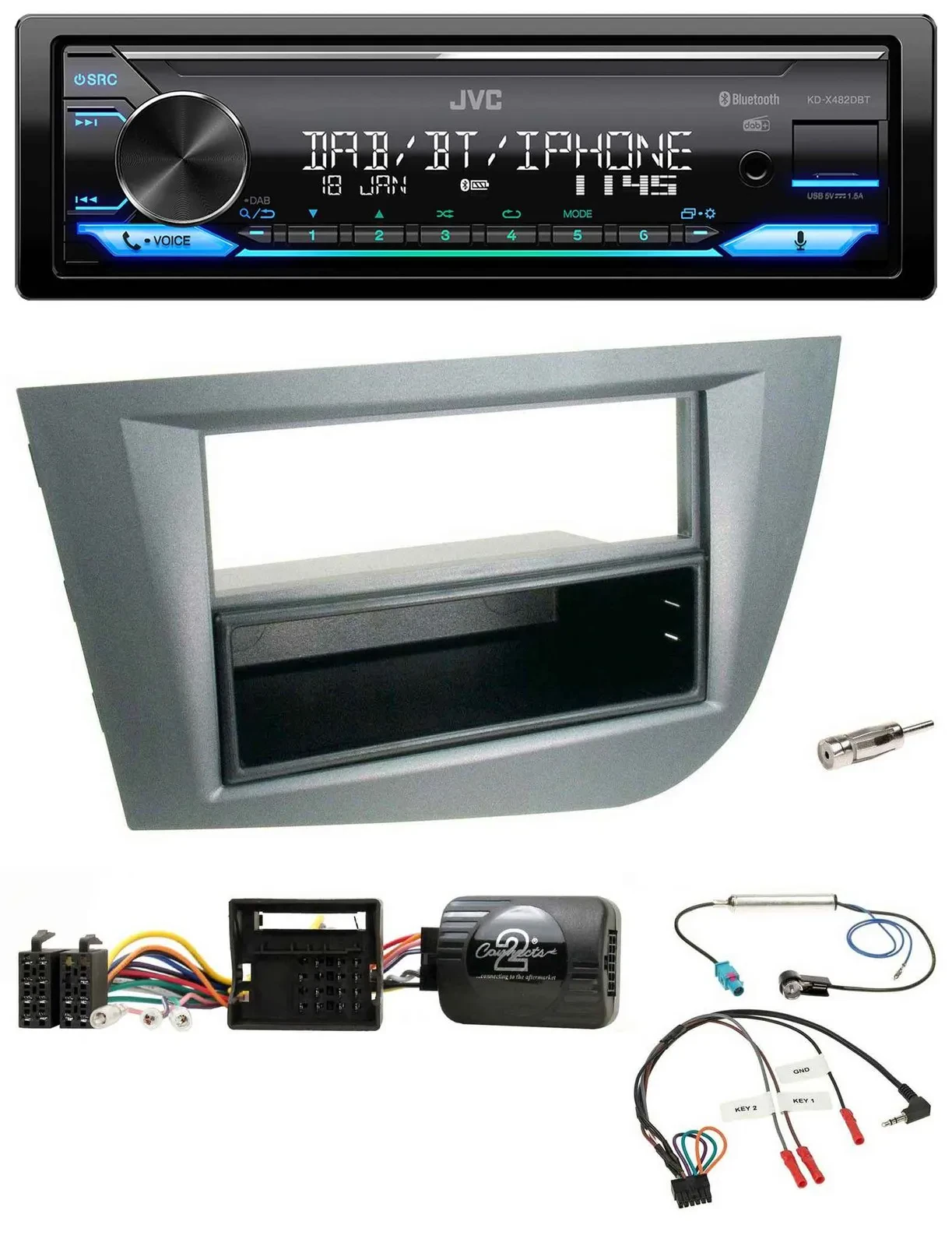 JVC Bluetooth DAB USB Lenkrad Autoradio für Seat Leon 2005-2010 dunkelgrau metal