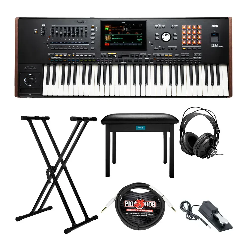 Korg 61-Key Pa5X Professional Arranger with Adjustable Keyboard Stand Bundle