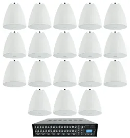 Rockville 4-Zone Multi Room Matrix Amplifier+(18) 6.5" White Pendant Speakers