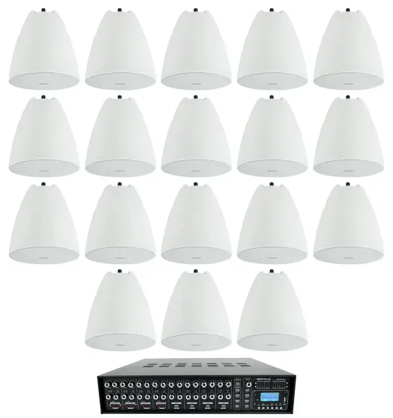 Rockville 4-Zone Multi Room Matrix Amplifier+(18) 6.5" White Pendant Speakers