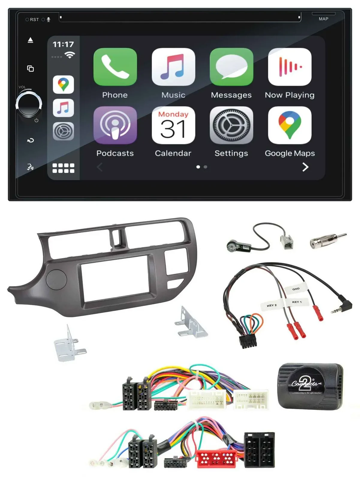 Автомагнитола Blaupunkt 2DIN, USB, DAB, Bluetooth, навигация, TMC, поддержка кнопок на руле, для Kia Rio 2011–2015 (UB)