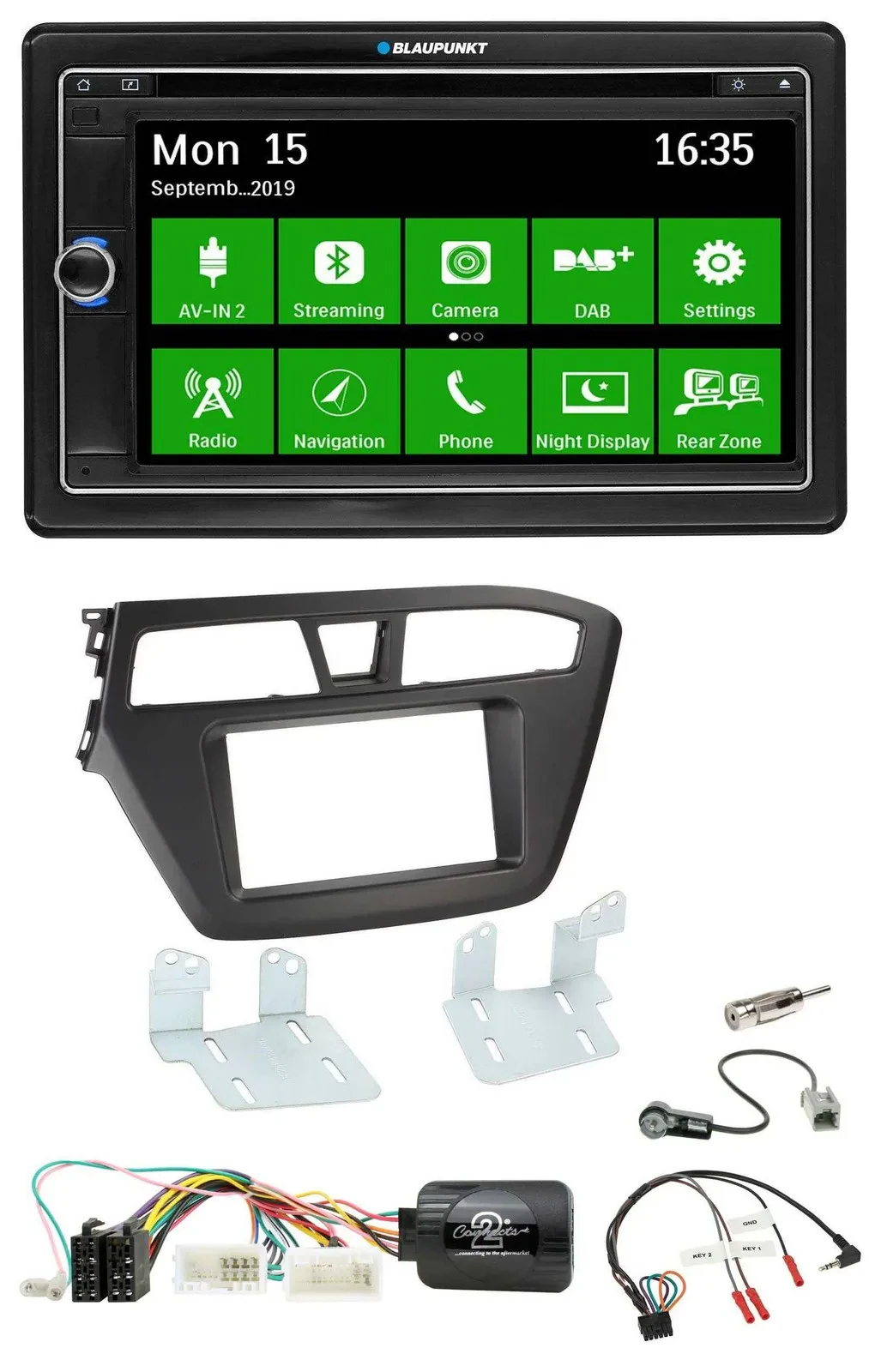 Blaupunkt Bluetooth 2DIN Lenkrad DAB USB TMC Navigation für Hyundai i20 ab 2015