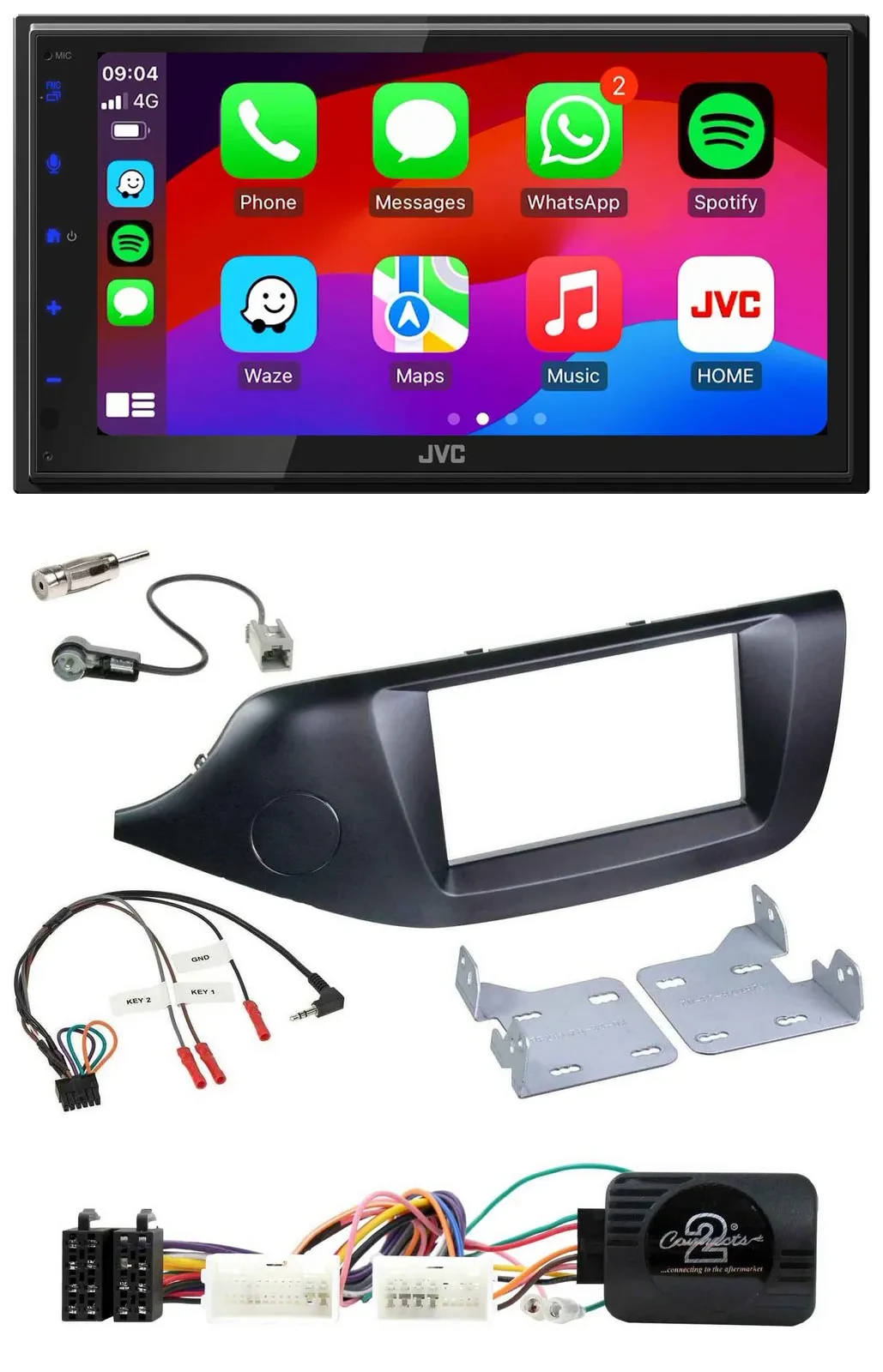 Автомагнитола JVC 2-DIN Bluetooth DAB USB для Kia Ceed (с 2012) черная с поддержкой управления на руле