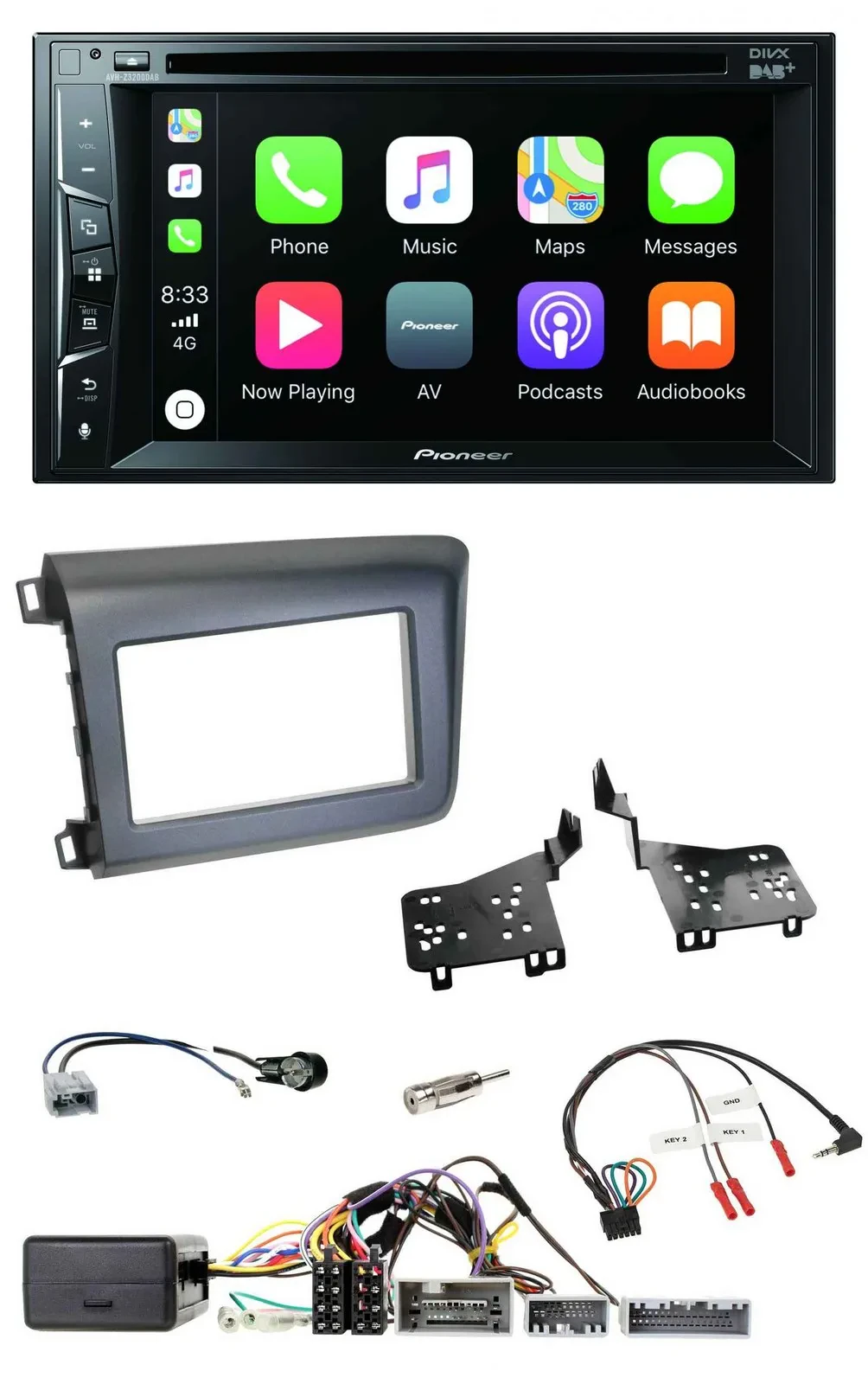 Pioneer Lenkrad USB DVD Bluetooth DAB 2DIN Autoradio für Honda Civic US Modelle