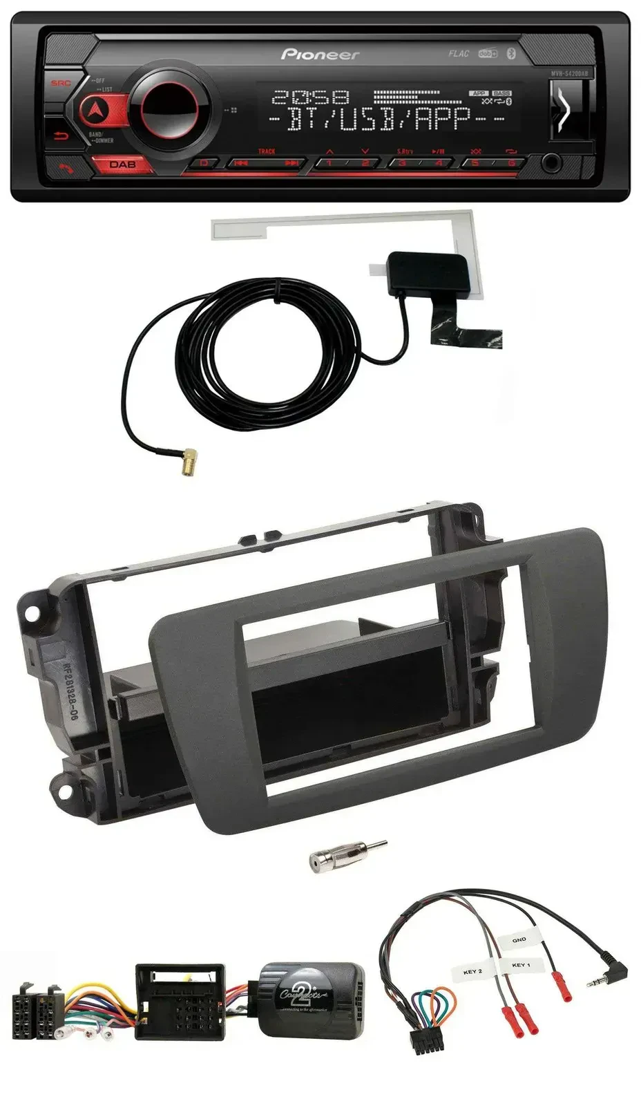 Автомагнитола для Seat Ibiza Pioneer DAB, USB, Bluetooth, поддержка кнопок на руле, серый