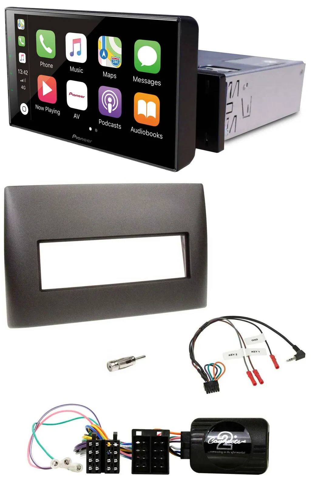Pioneer Bluetooth Lenkrad DAB USB Autoradio für Fiat Stilo 2001-2007 schwarz
