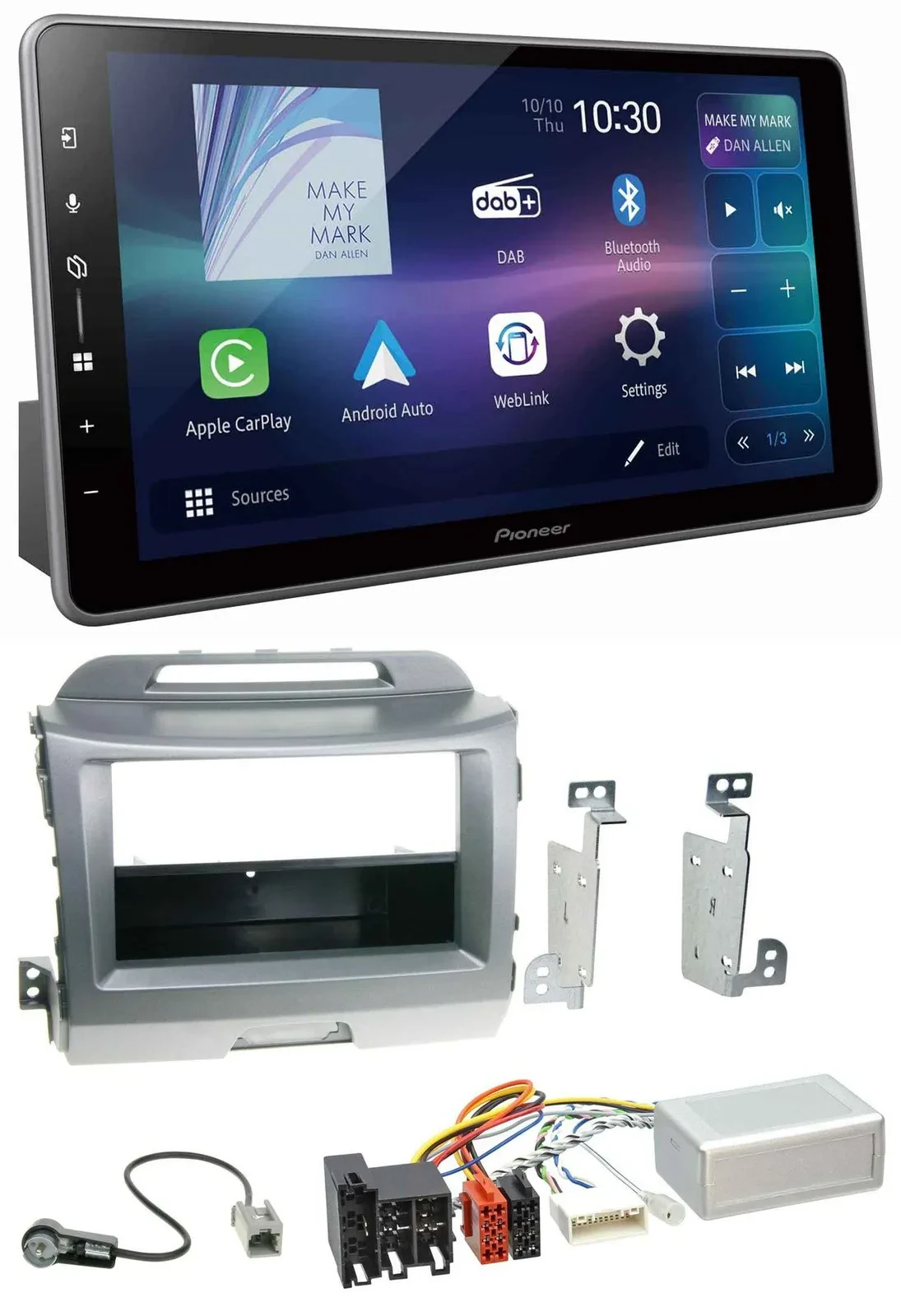 Pioneer Bluetooth USB DAB Lenkrad Autoradio für Kia Sportage 3 10-15 Navi silber