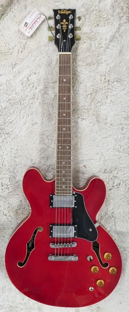 Vintage VSA500CR Reissued Semi Hollow Body Electric Guitar Cherry Red - B-Stock