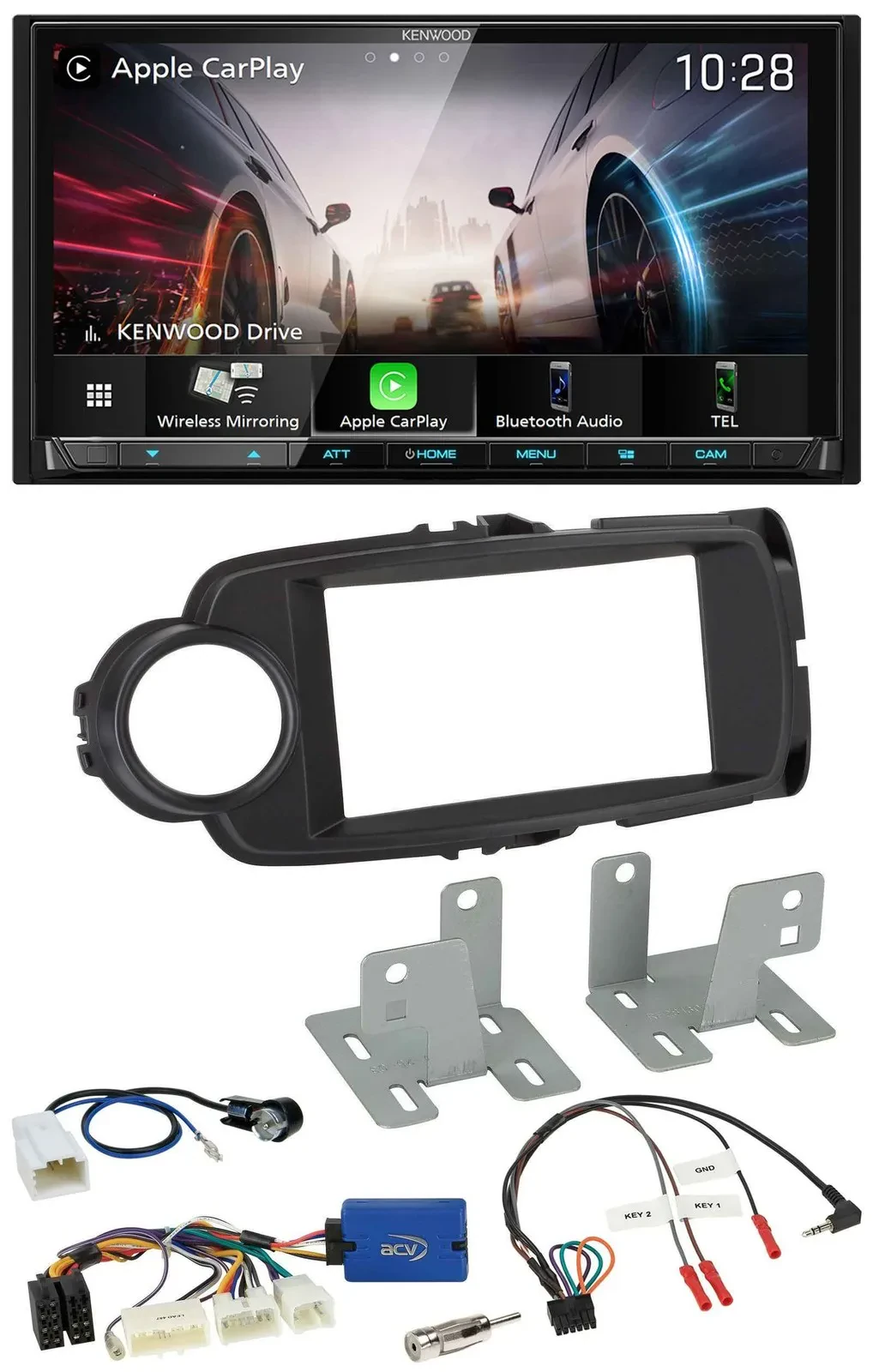 Kenwood Lenkrad 2DIN USB DAB Bluetooth Autoradio für Toyota Yaris ab 2014 schwar