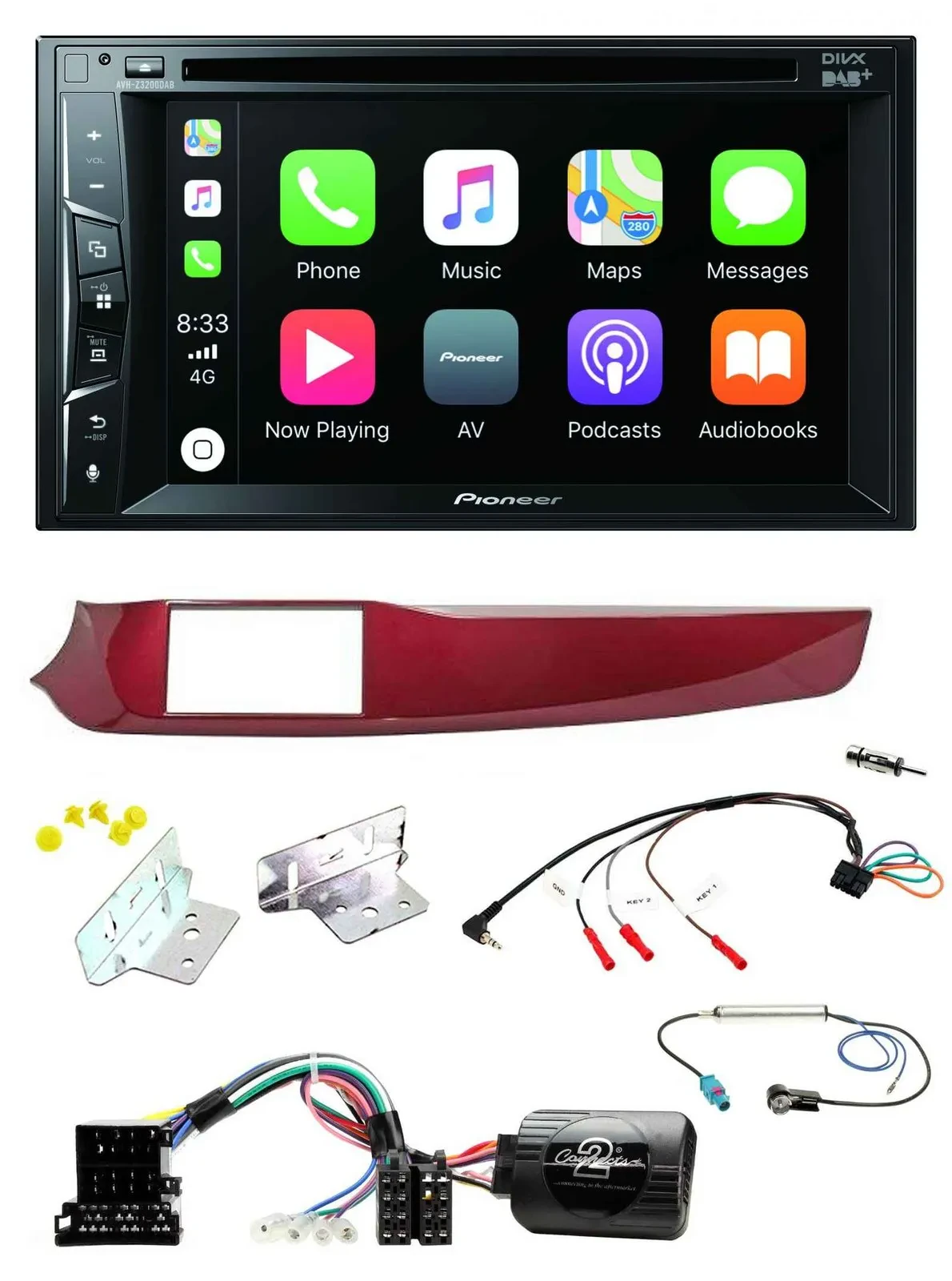 Автомагнитола Pioneer 2DIN, USB, DVD, Bluetooth, DAB, для Alfa Giulietta, красная