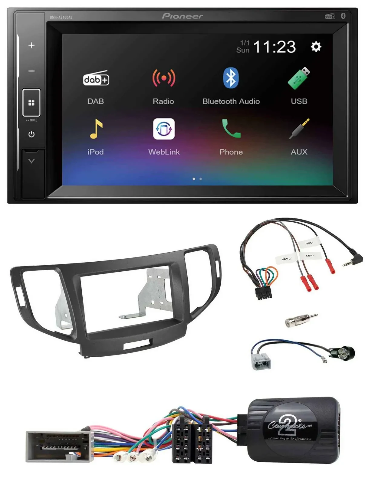 Автомагнитола для Honda Accord 2008–2015 Pioneer 2DIN, DAB, Bluetooth, USB, антрацит