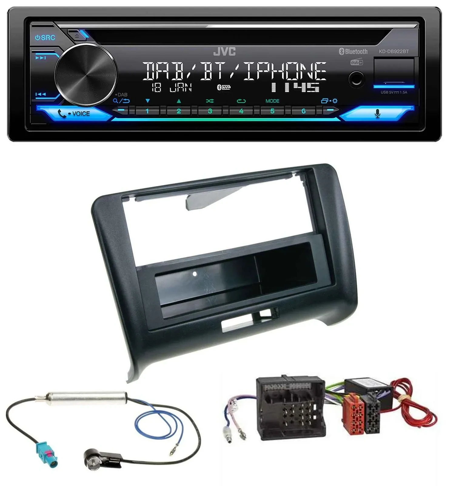 JVC Bluetooth MP3 USB DAB CD Autoradio für Audi TT 06-14 Aktivsystem Quadlock