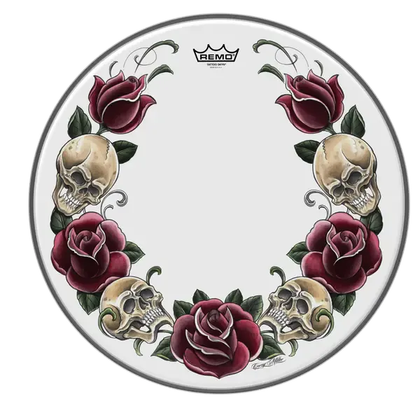 Пластик для барабана Remo 14" Tattoo Skyn Skull And Roses White