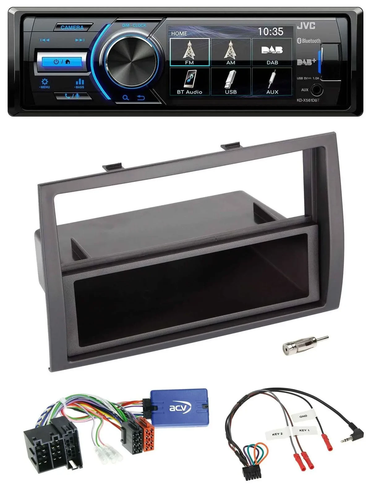 Автомагнитола для Fiat Ducato (2008–2011) JVC Bluetooth USB DAB черная с поддержкой кнопок на руле