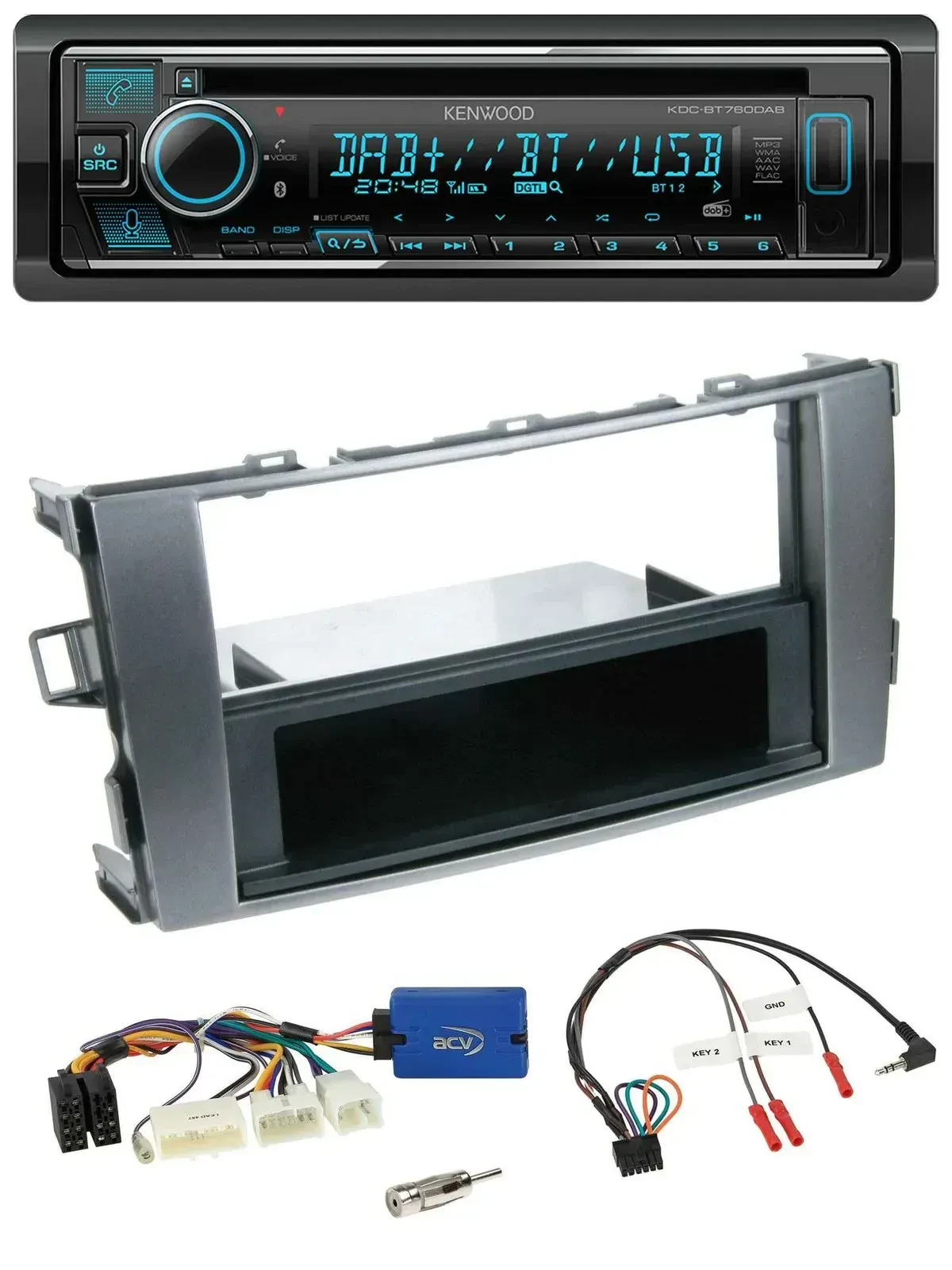 Автомагнитола Kenwood Bluetooth DAB USB CD для Toyota Auris 2011–2012, антрацит
