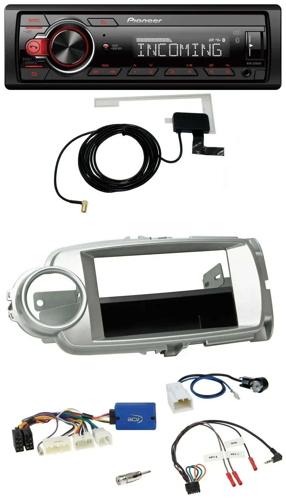 Автомагнитола Pioneer DAB Bluetooth USB для Toyota Yaris 2011–2014, серебристая, поддержка управления на руле