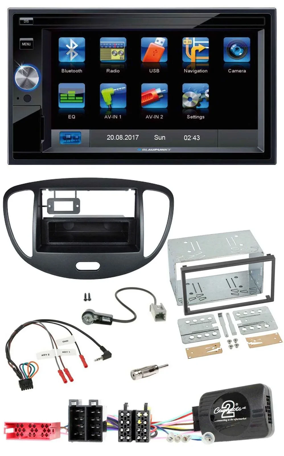 Blaupunkt SD USB TMC Bluetooth 2DIN Lenkrad Navigation für Hyundai i10 2009-2013
