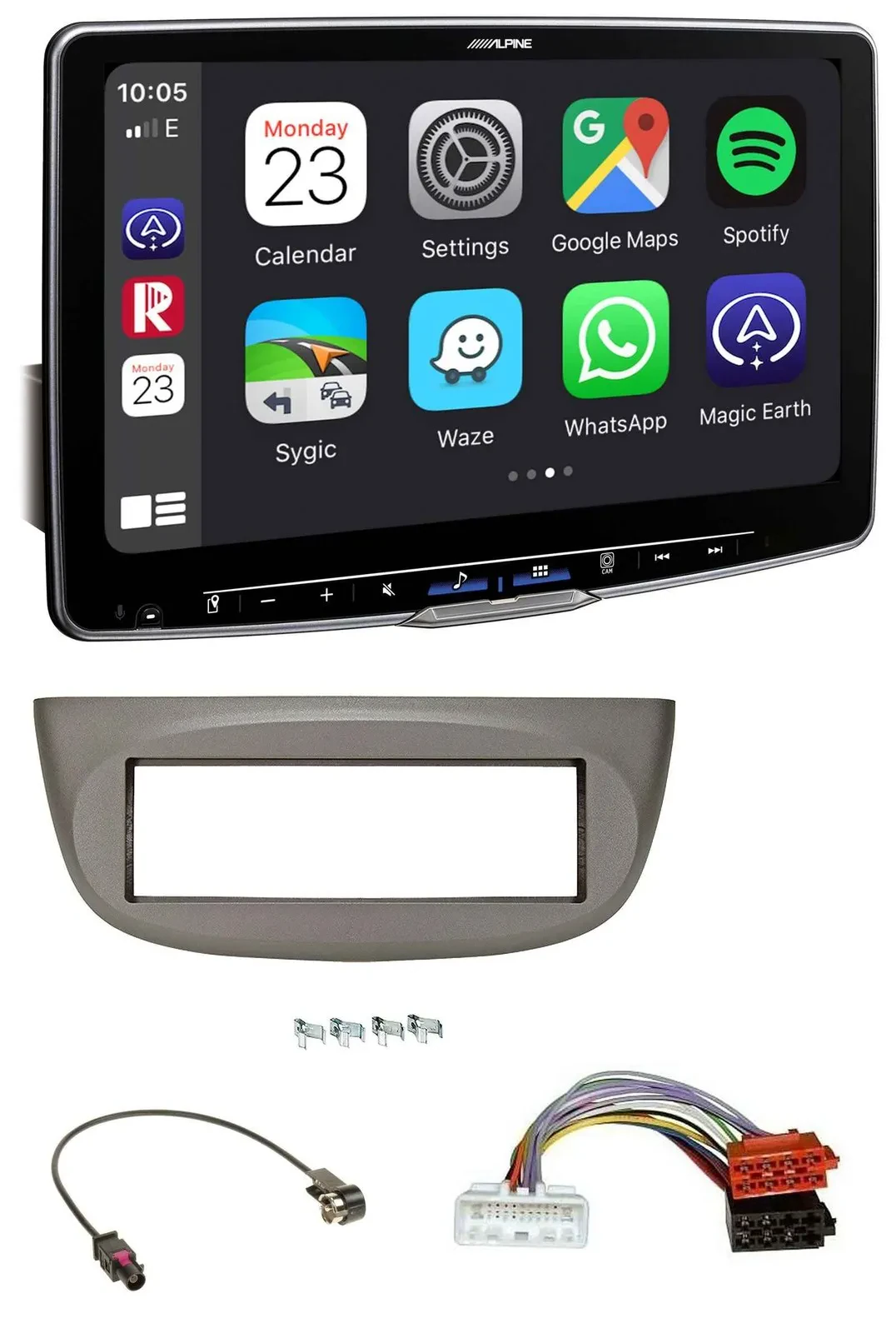 Alpine MP3 USB Bluetooth DAB Autoradio für Renault Twingo ab 2015 beige-grau