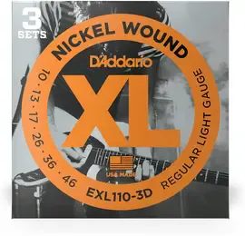 Струны для электрогитары D'Addario EXL110-3D Nickel Wound 10-46, 3 комплекта