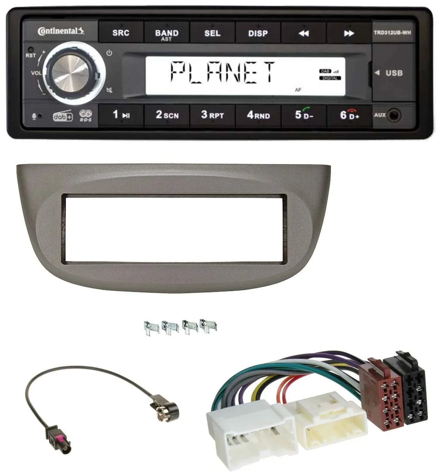 Continental USB 1DIN AUX DAB MP3 Autoradio für Renault Twingo ab 2012 beige-grau