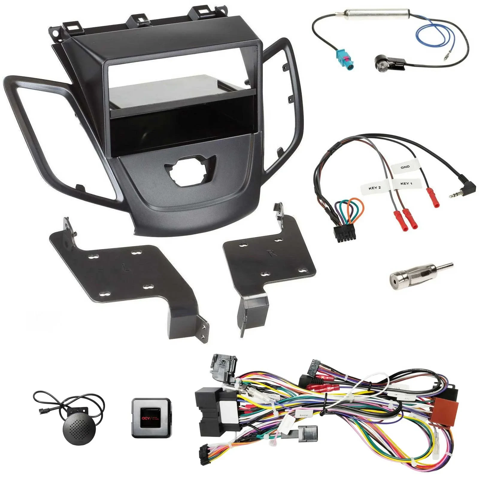 Einbauset Lenkradadapter DIN Autoradio für Ford Fiesta 08-10 ohne Display schwar