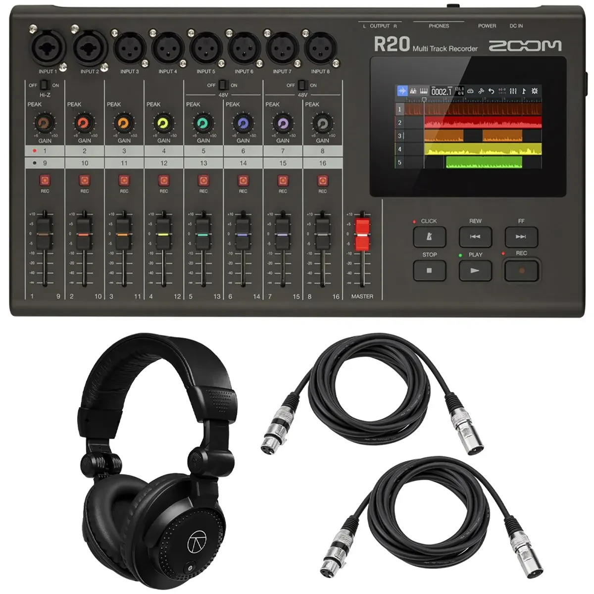 Zoom R20 Portable Multitrack Recorder, Bundle with TAPH100 Monitor Headphones an