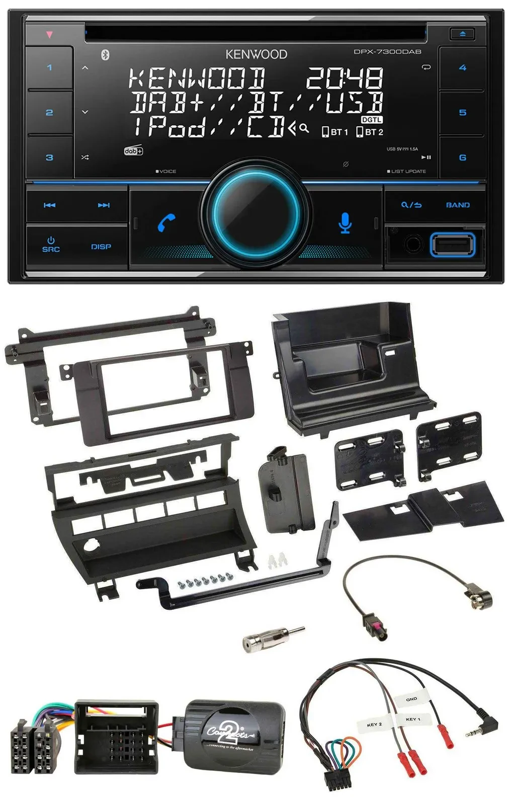Kenwood CD 2DIN DAB USB Lenkrad Bluetooth Autoradio für BMW 3er 2001-2006 5 Scha