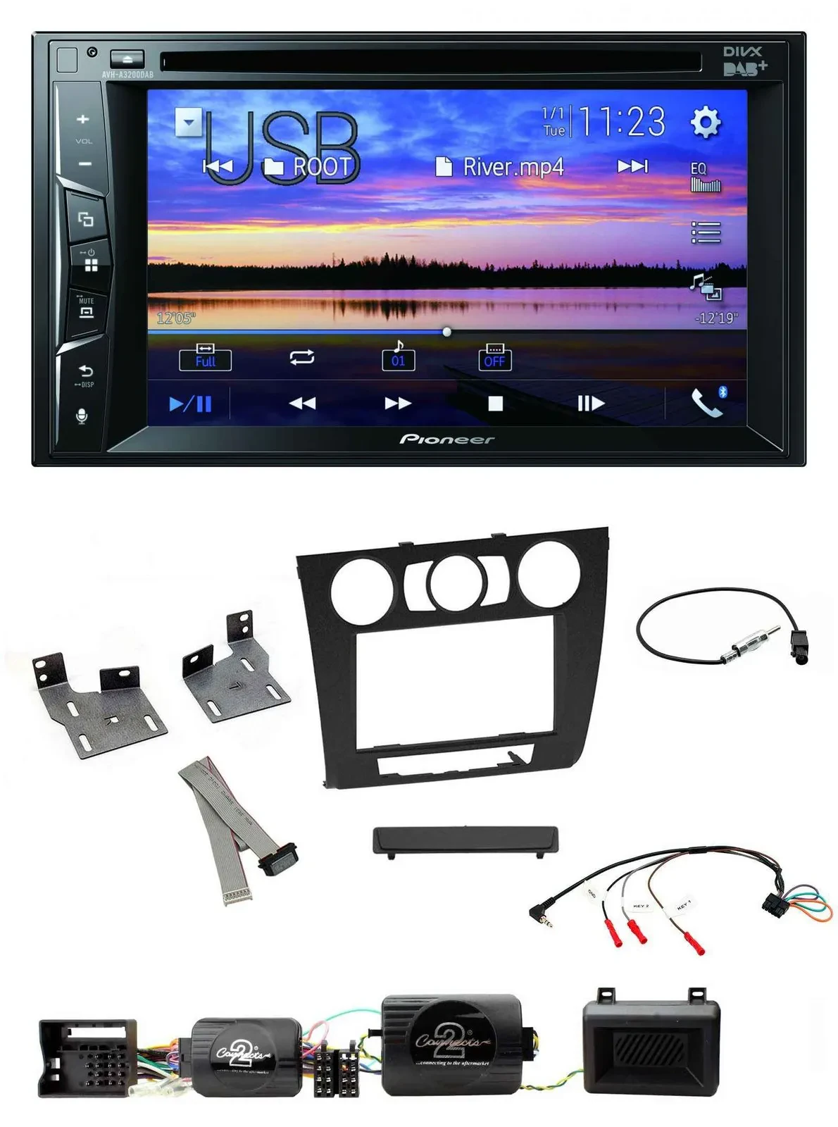 Автомагнитола Pioneer 2DIN, Bluetooth, USB, DVD, DAB, для BMW 1 Series, поддержка кнопок на руле