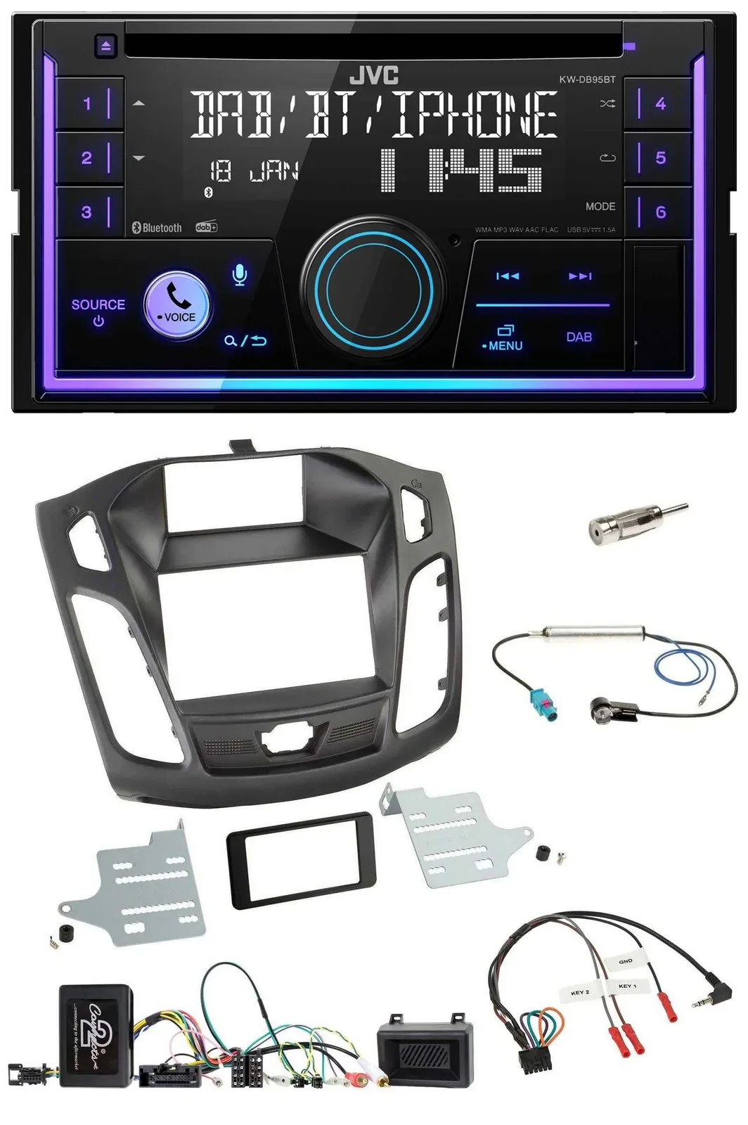 JVC Lenkrad USB 2DIN DAB Bluetooth CD Autoradio für Ford Focus 2011-2014