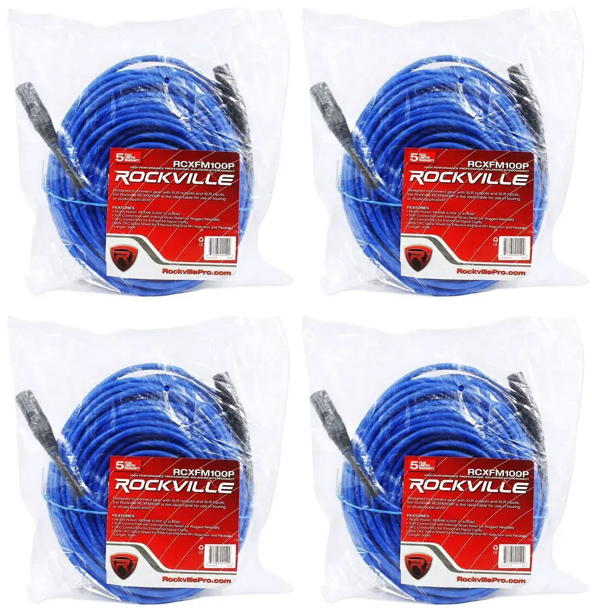 Микрофонный кабель Rockville RCXFM100P-BL Blue 30.5 м (4 штуки)