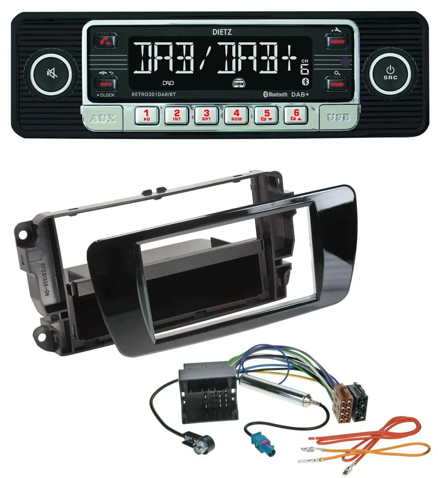 Dietz USB DAB MP3 Bluetooth Autoradio für Seat Ibiza ab 08 Klavierlack schwarz