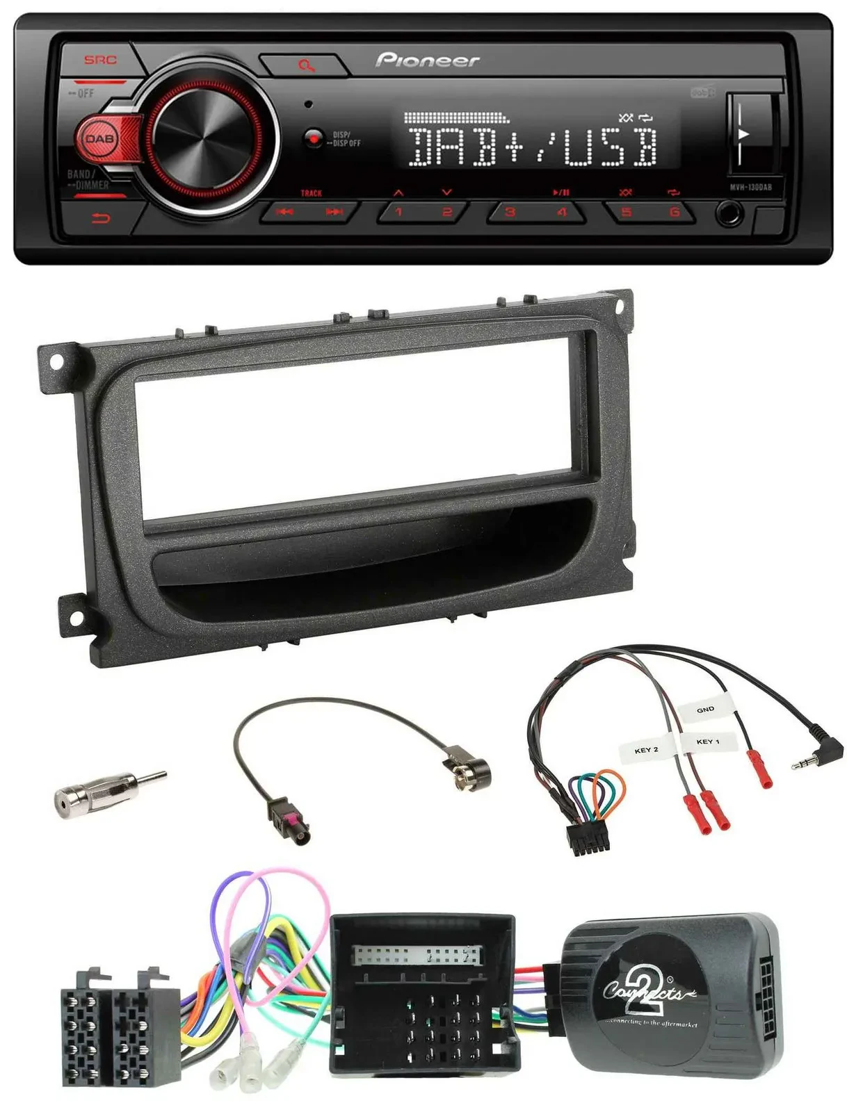 Автомагнитола Pioneer 1-DIN, DAB, USB, MP3, для Ford Mondeo/S-Max (2007–2014), поддержка кнопок на руле (CAN)