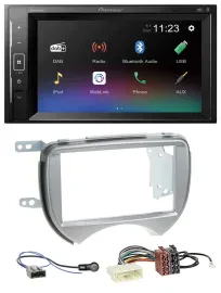 Автомагнитола для Nissan Micra 2010–2013 Pioneer 2DIN, DAB, Bluetooth, USB, серебристая