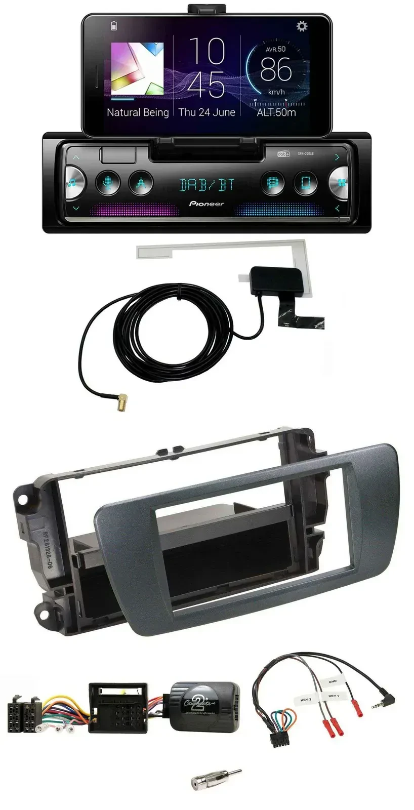 Автомагнитола для Seat Ibiza Pioneer DAB, Bluetooth, USB, черная