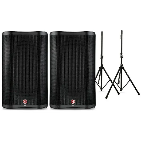 Harbinger VARI 2300 Powered Speakers Package with Speaker Stands 15" Mains