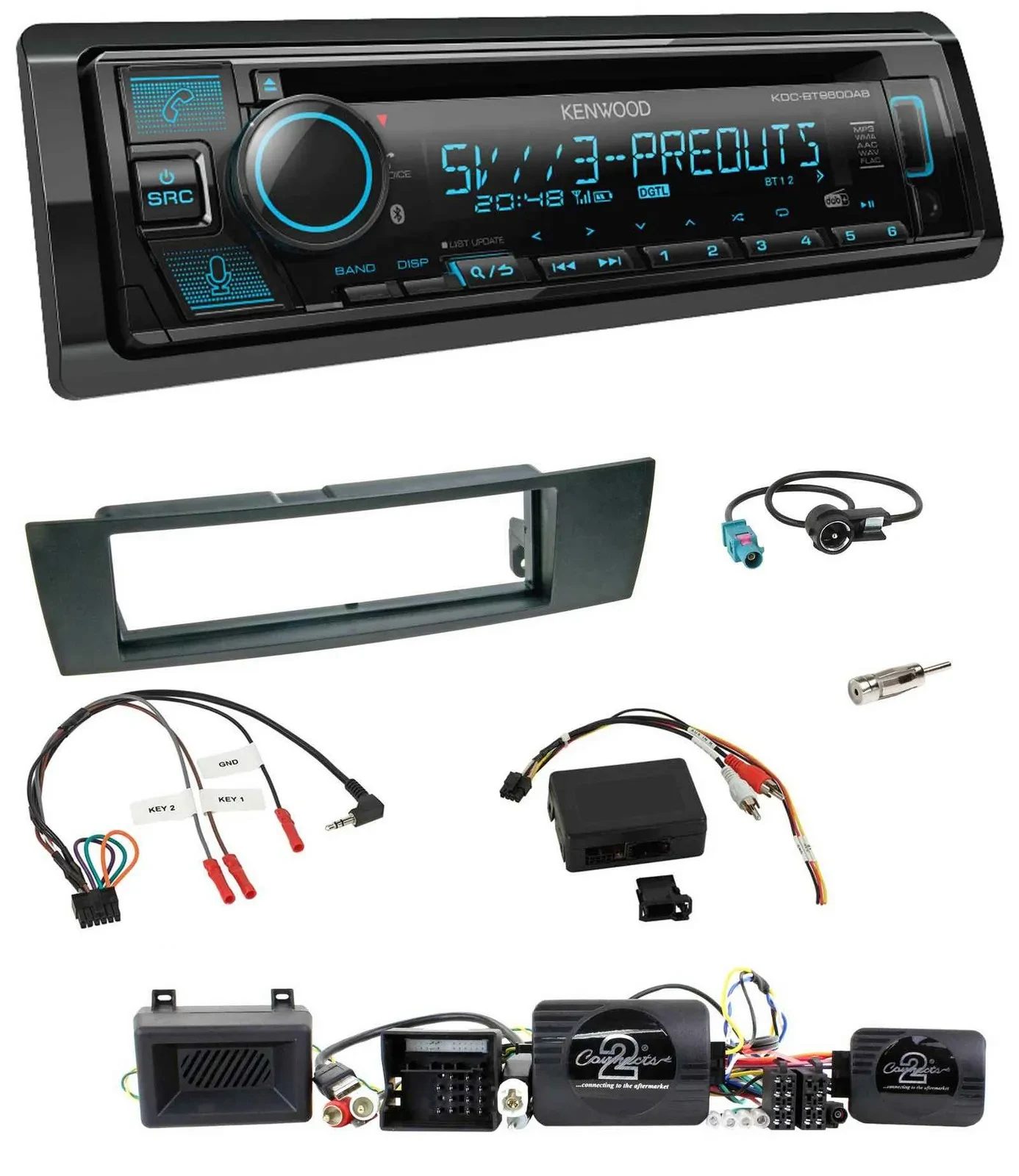 Автомагнитола для BMW 1 Series E87 (2004–2013) Kenwood Bluetooth, USB, CD, DAB, поддержка кнопок на руле, PDC